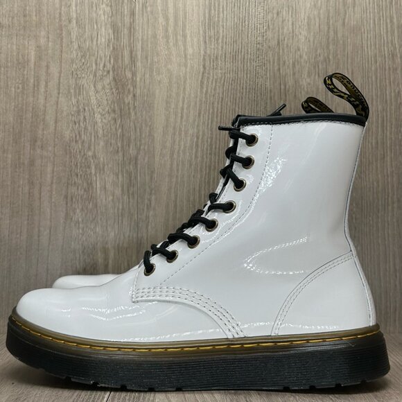 Dr. Martens Boots Sz W7 M6 Zavala 8 Eyelet Combat Platform Patent Leather White - Picture 3 of 12